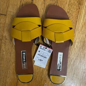 Zara leather crossover sandals - mustard yellow
